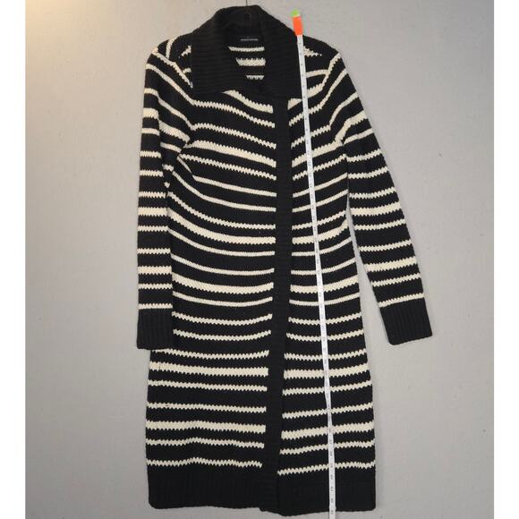 Moda International Womens M Wool Long Cardigan Sweater Duster Striped Zip Knit - Picture 7 of 13